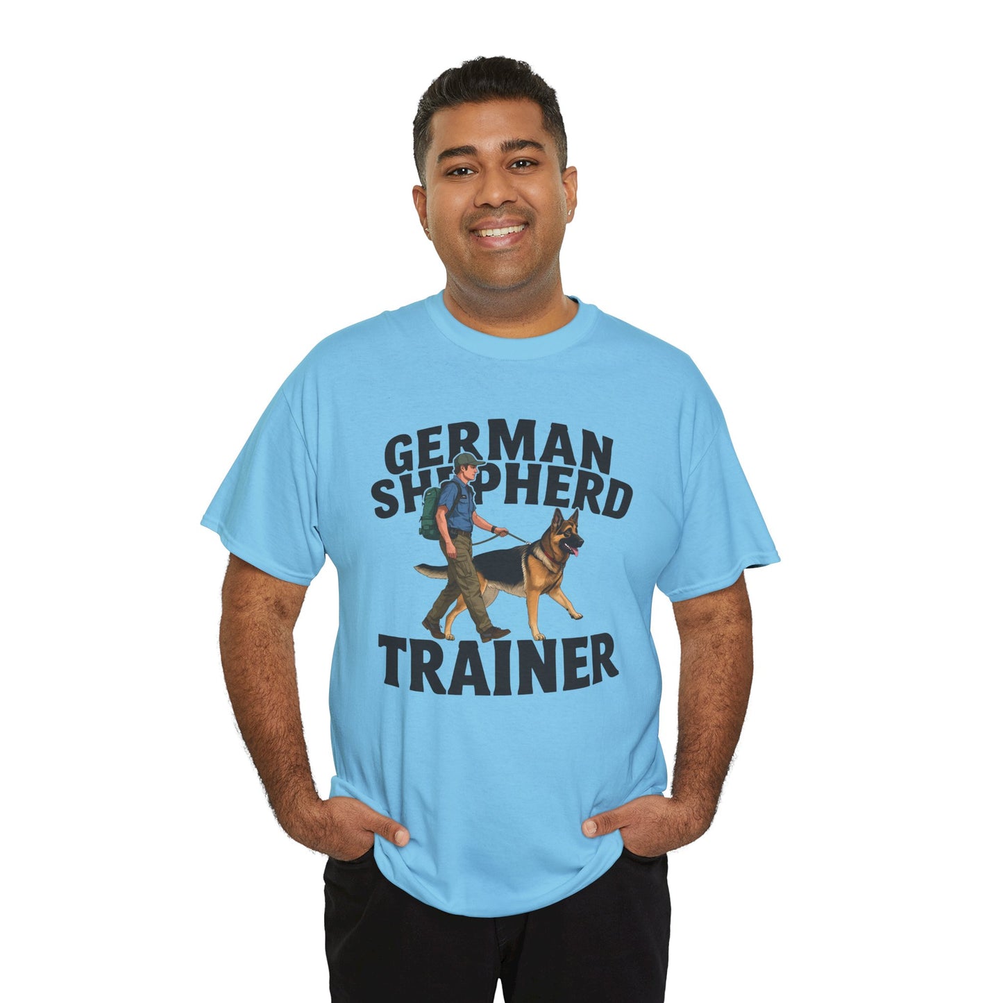 German Shepherd Trainer Tee - Man Holding a German Shepherd | Dog Lover Gift