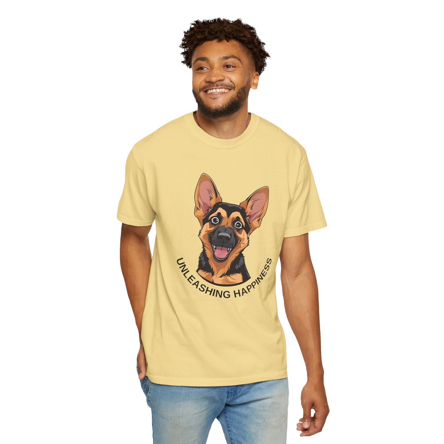 Happy Dog Graphic Tee, Unisex German Shepherd Puppy T-Shirt - Unleashing Happiness, Pet Lover Gift, Animal Lovers Apparel, Unique Dog Lover Shirt