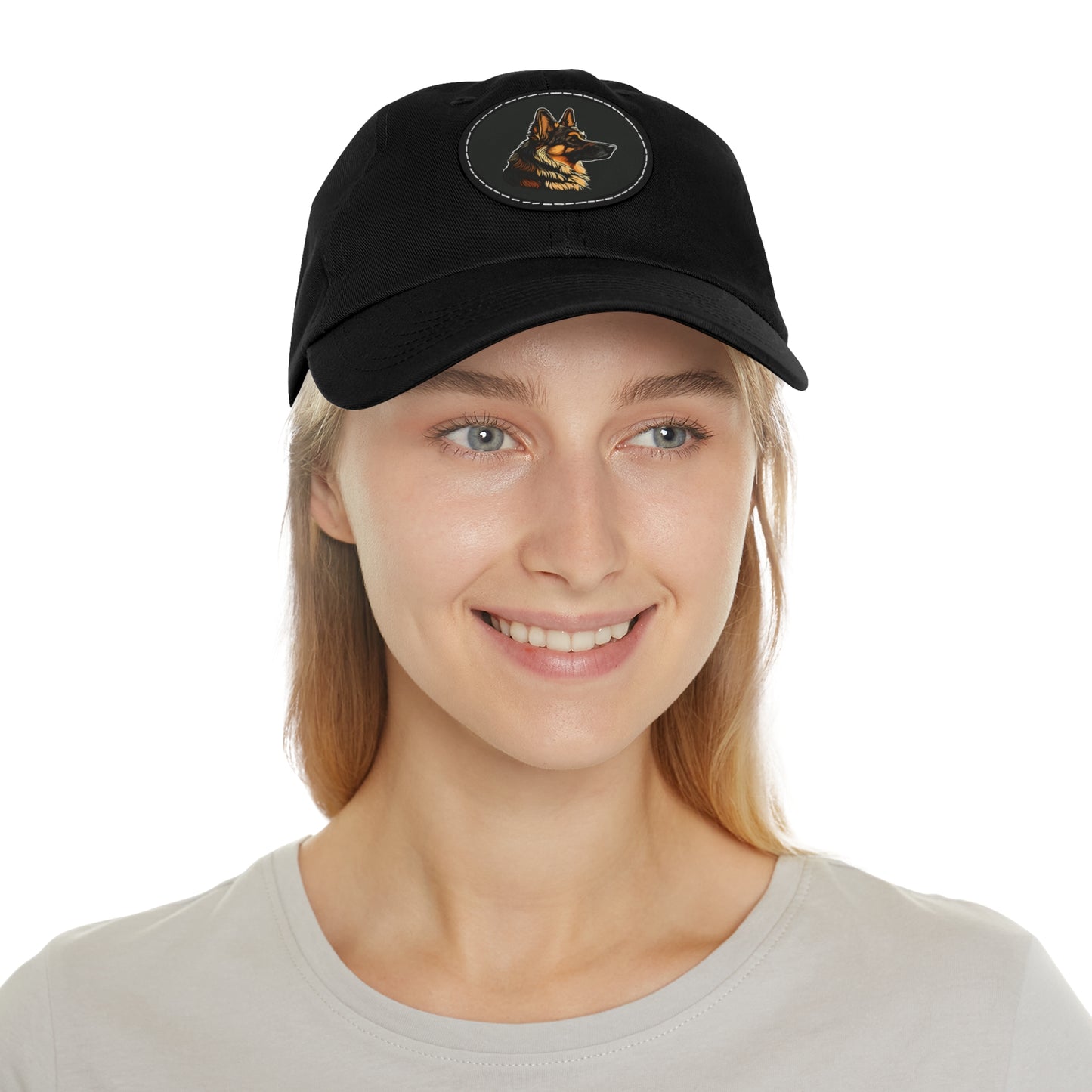 Customized Dad Hat with Leather Patch - German Shepherd Design