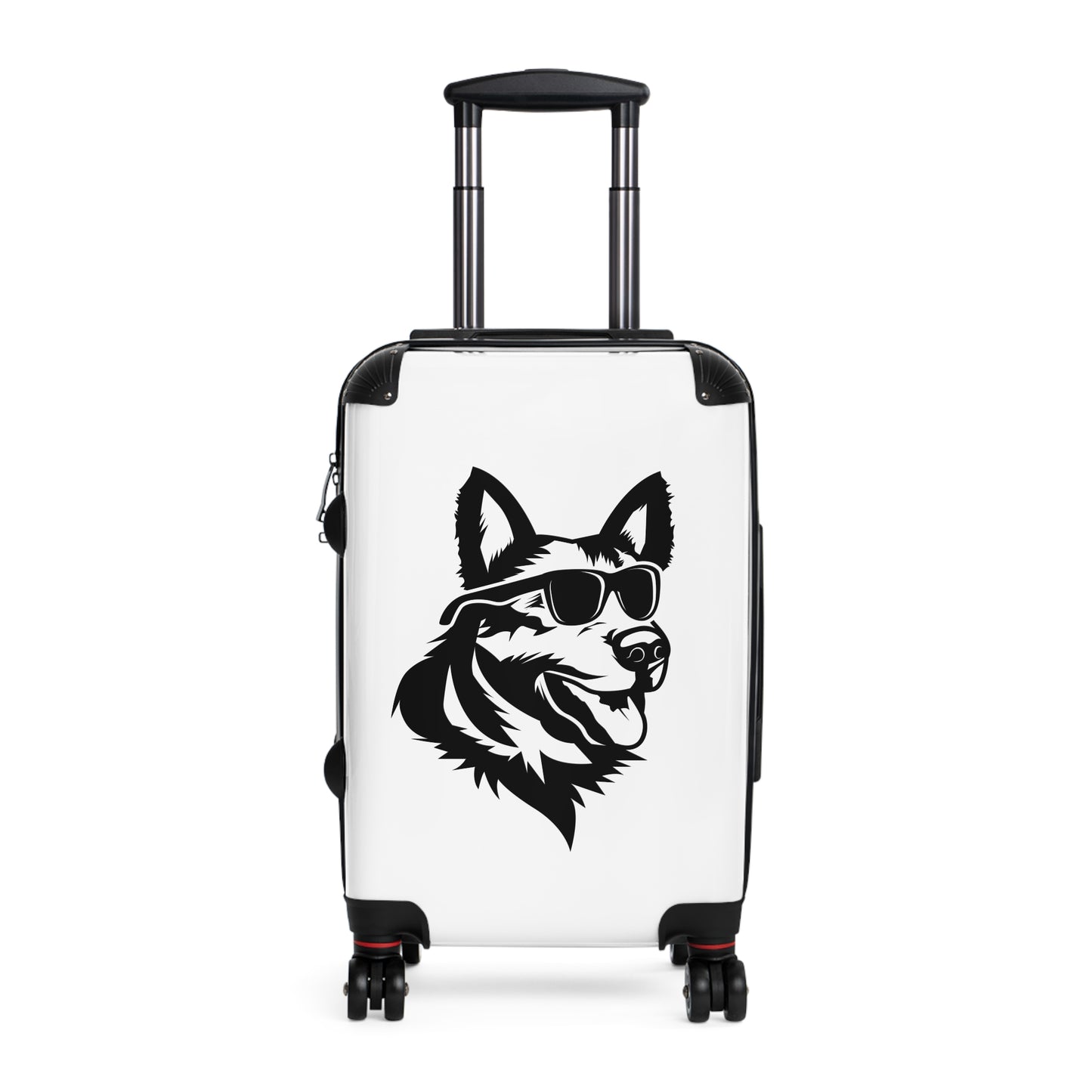 Dog Lovers Suitcase Featuring Graphic of  German Shepherd Wearing Black Glasses