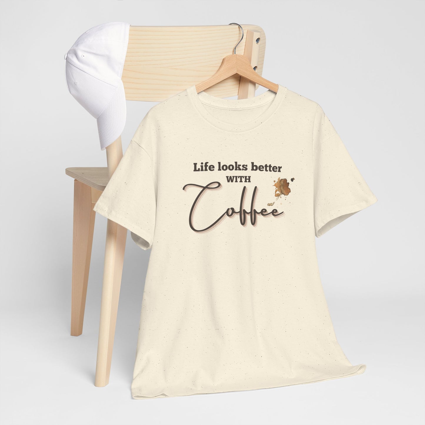 Life Looks Better with Coffee Tee | Unisex Cotton Tee for Coffee Lovers, Gift for Birthdays, Anniversaries, Casual Wear, Coffee-themed
