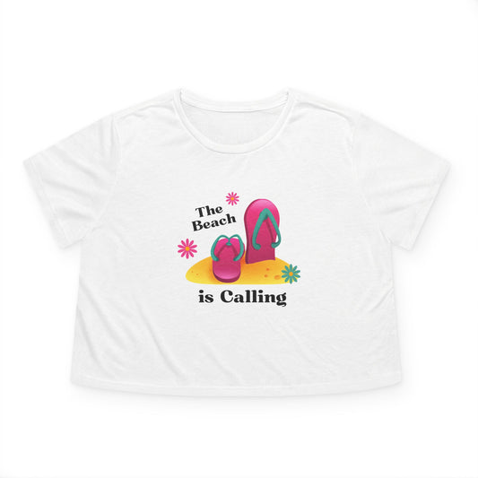 Beach Vibes Flowy Cropped Tee - The Beach is Calling, Summer Shirt, Women's Tee, Vacation Top, Beach Lover Gift, Relaxing Daywear