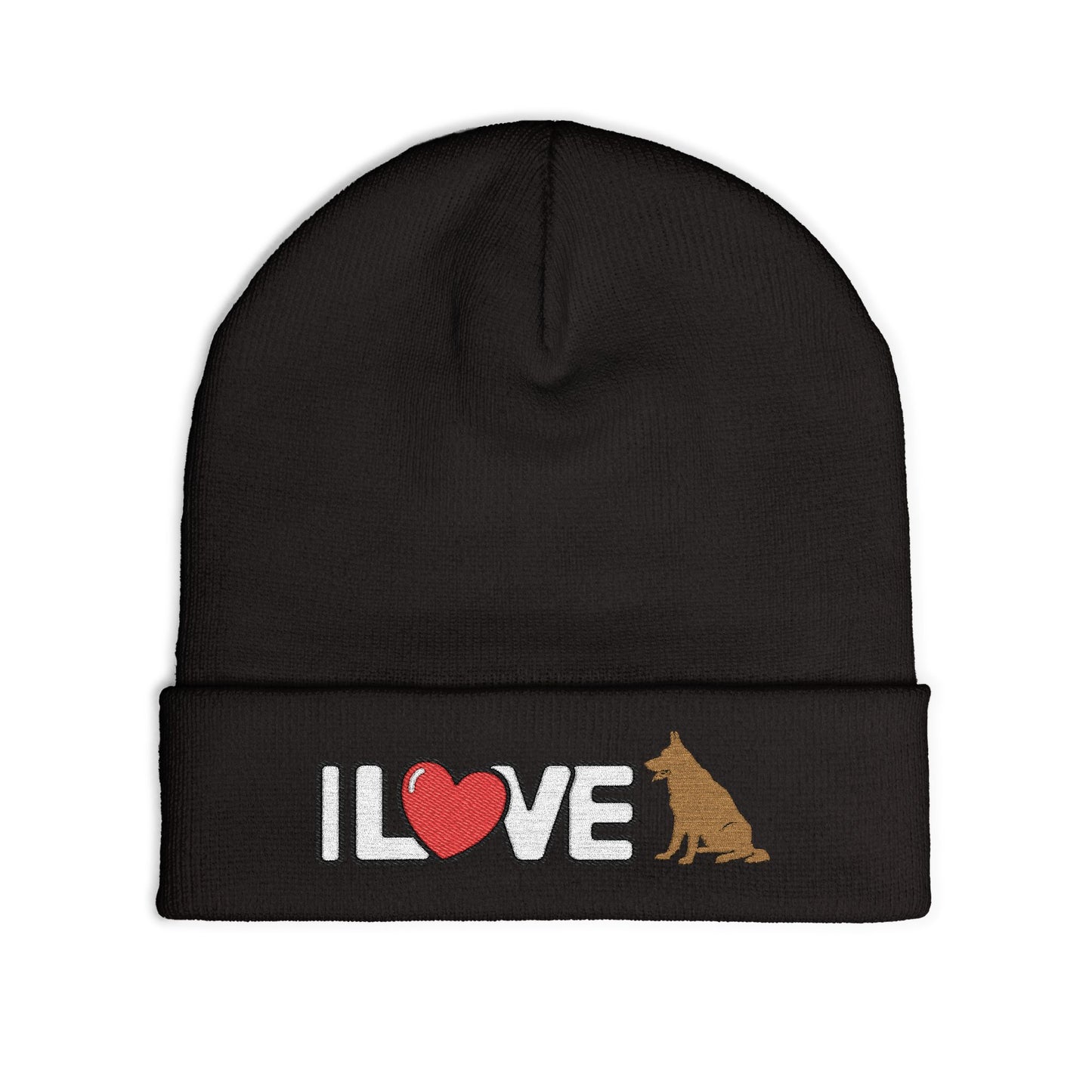 Cozy Dog Lover Knit Beanie with Embroidery - I Love German Shepherd, Winter Hat
