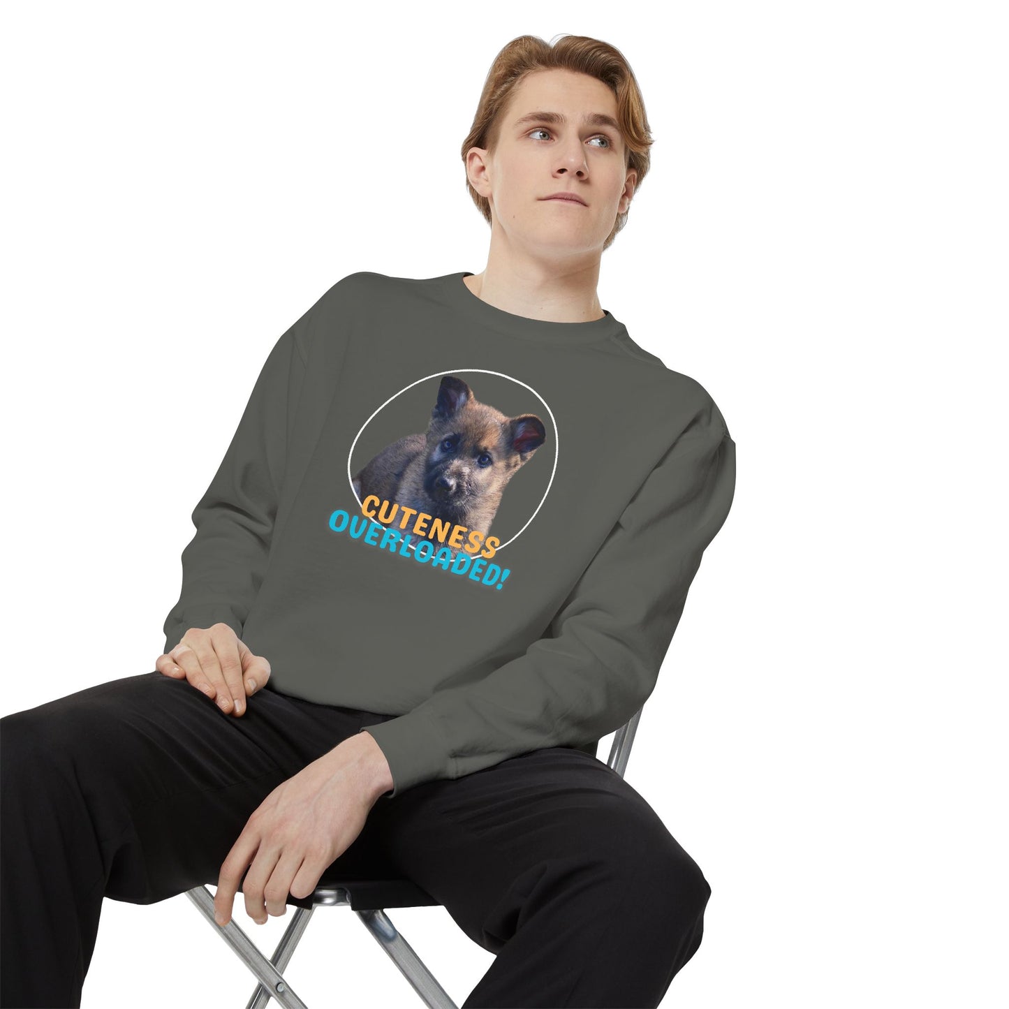 Unisex Dog Lover Hoodie With a Cute Sable German Shepherd Puppy and Caption Cuteness Overloaded