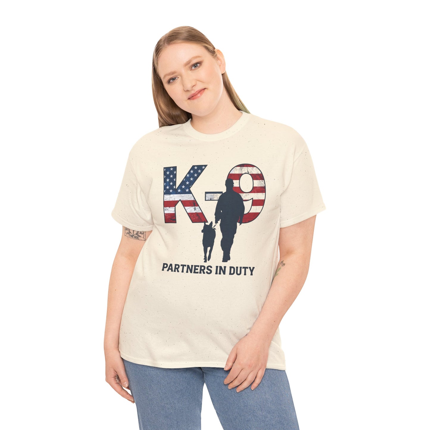 Patriotic K-9 T-Shirt - Partners in Duty Tee | Unisex Heavy Cotton Tee for Dog Lovers, Military Support, Gifts for Dog Handlers