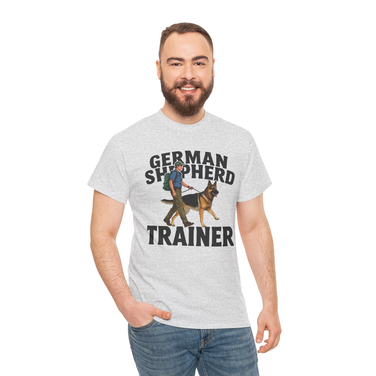 German Shepherd Trainer Tee - Man Holding a German Shepherd | Dog Lover Gift