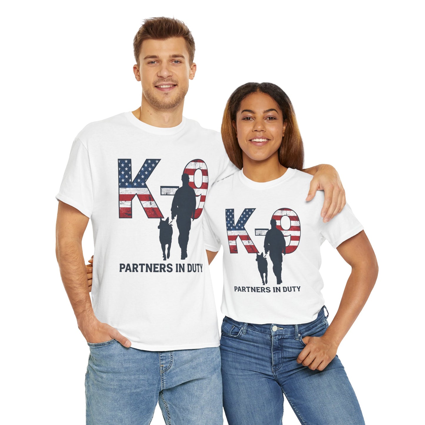 Patriotic K-9 T-Shirt - Partners in Duty Tee | Unisex Heavy Cotton Tee for Dog Lovers, Military Support, Gifts for Dog Handlers