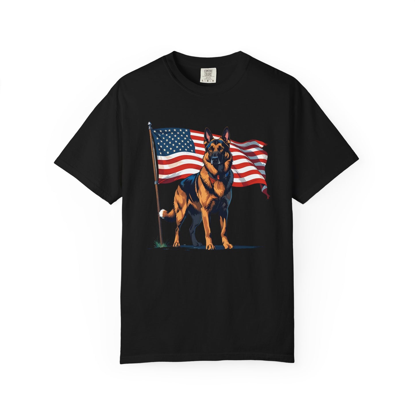 Patriotic German Shepherd Dog T-Shirt, Unisex Garment-Dyed Tee, Dog Lover Gift, US Independence Day Apparel, Casual Wear for Pet Lovers