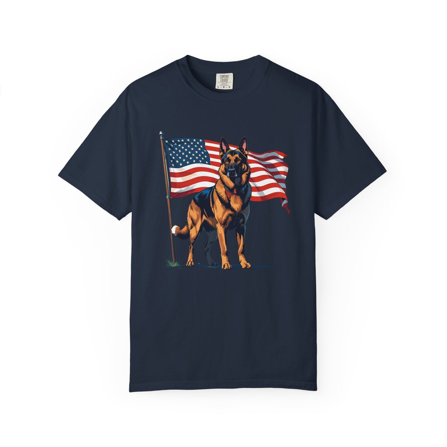 Patriotic German Shepherd Dog T-Shirt, Unisex Garment-Dyed Tee, Dog Lover Gift, US Independence Day Apparel, Casual Wear for Pet Lovers