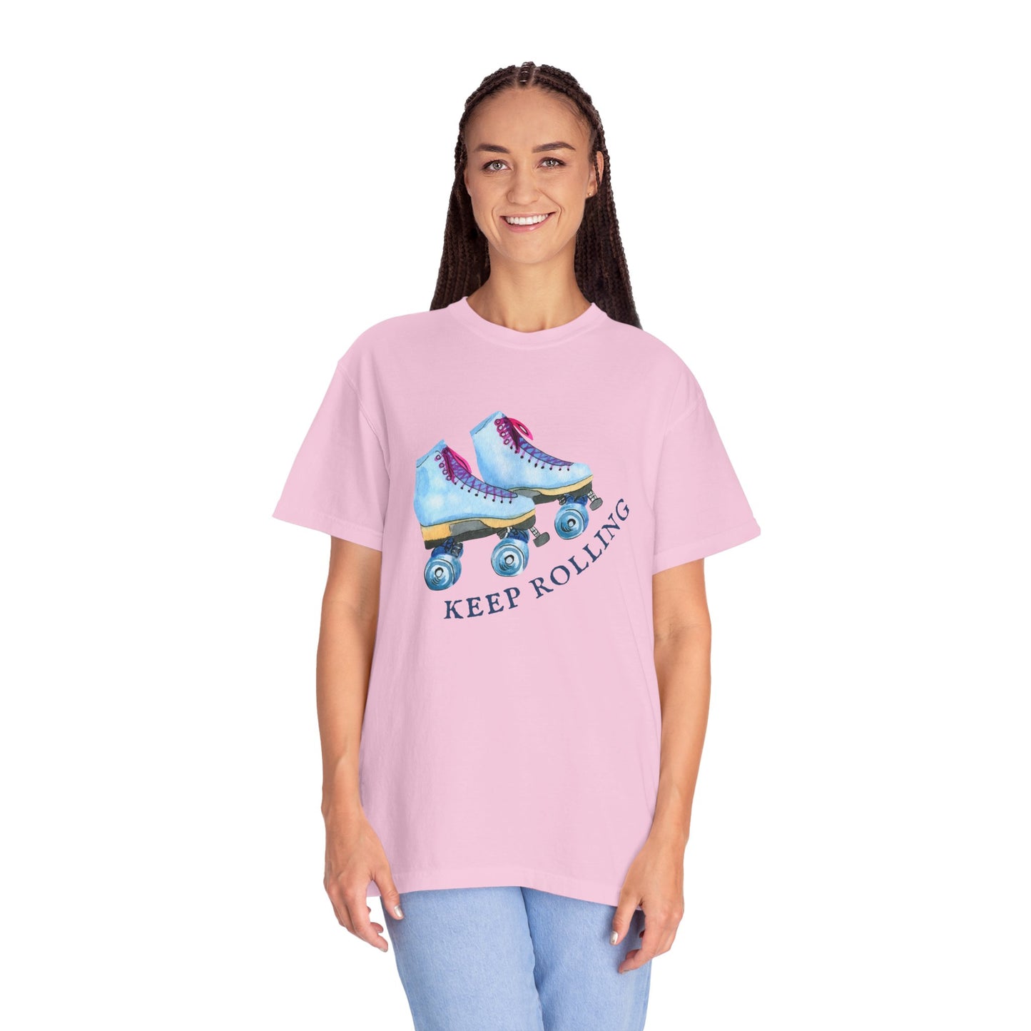 Keep Rolling Retro Roller Skates Tee, Vintage Skate T-shirt, Unisex Garment-Dyed Shirt, Fun Gift for Skating Lovers, Summer Apparel
