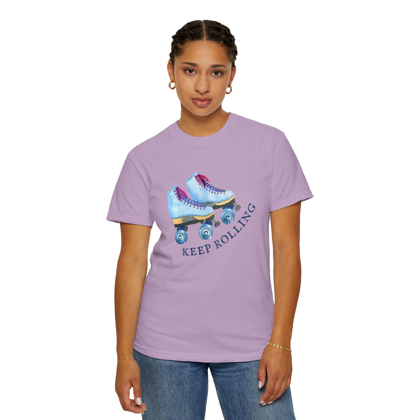 Keep Rolling Retro Roller Skates Tee, Vintage Skate T-shirt, Unisex Garment-Dyed Shirt, Fun Gift for Skating Lovers, Summer Apparel