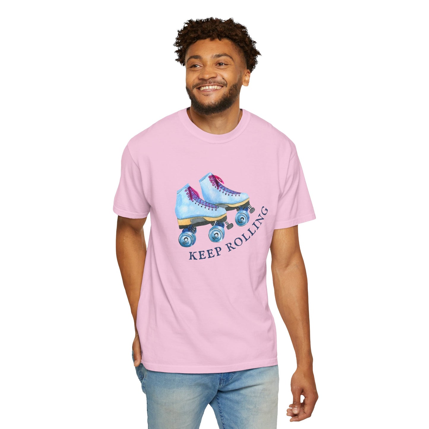 Keep Rolling Retro Roller Skates Tee, Vintage Skate T-shirt, Unisex Garment-Dyed Shirt, Fun Gift for Skating Lovers, Summer Apparel