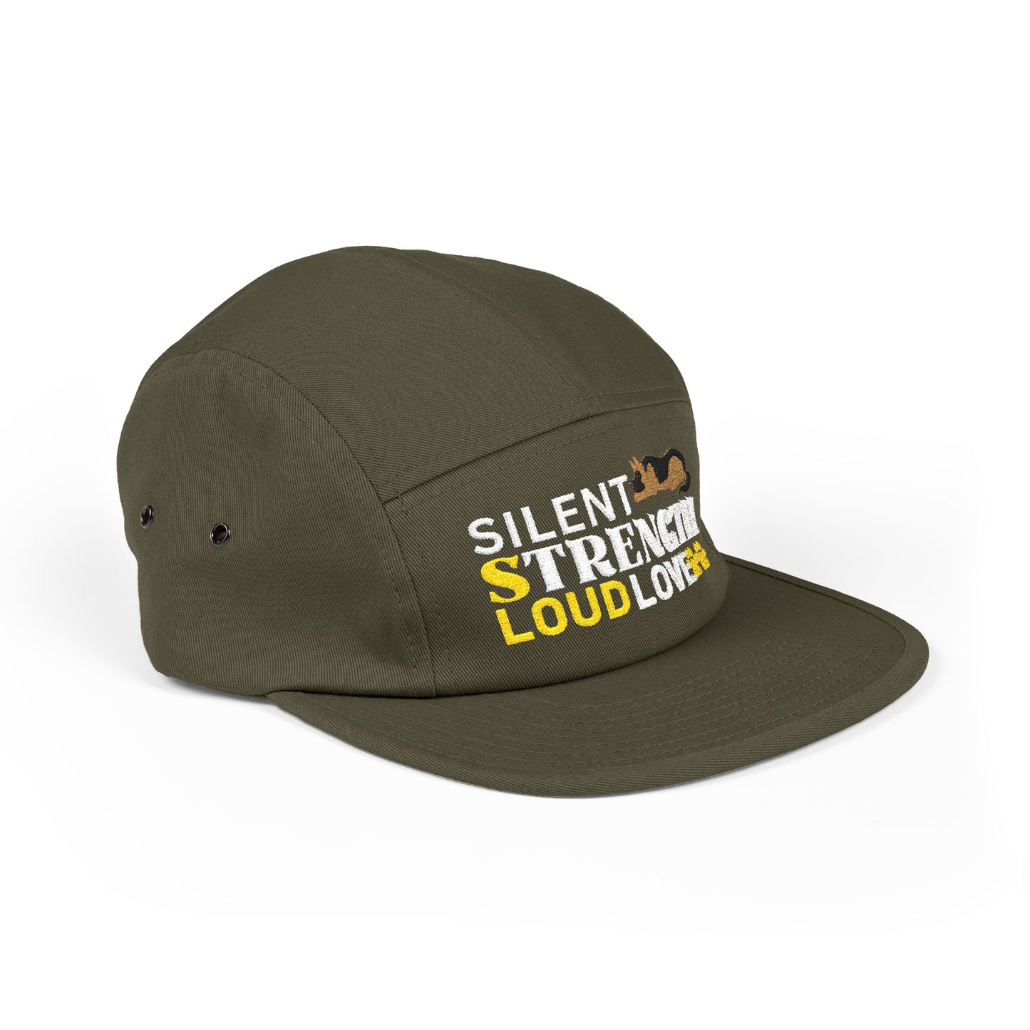5 Panel Embroidered German Shepherd Cap - Silent Strength, Loud Love