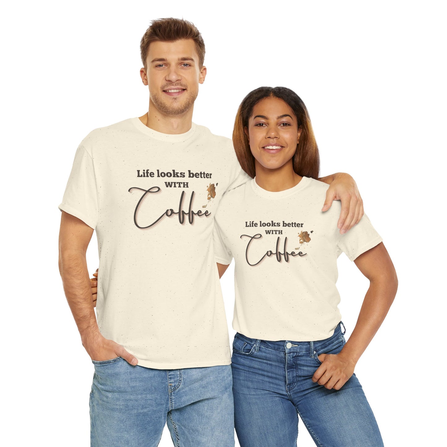 Life Looks Better with Coffee Tee | Unisex Cotton Tee for Coffee Lovers, Gift for Birthdays, Anniversaries, Casual Wear, Coffee-themed