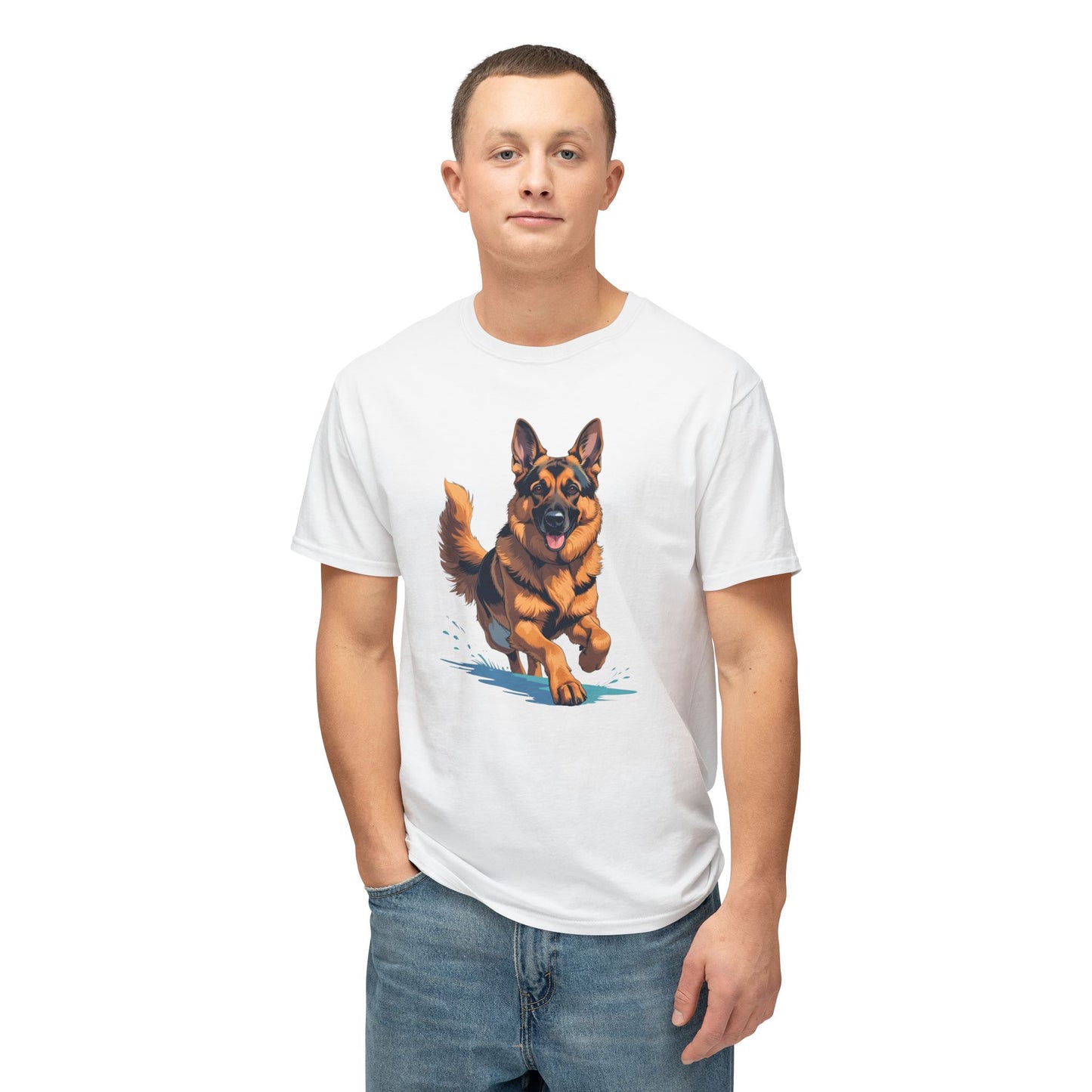 Running German Shepherd Dog Unisex HD Cotton™ T-shirt, Pet Lover Gift, Casual Wear, Animal Print Apparel, Funny Dog Shirt