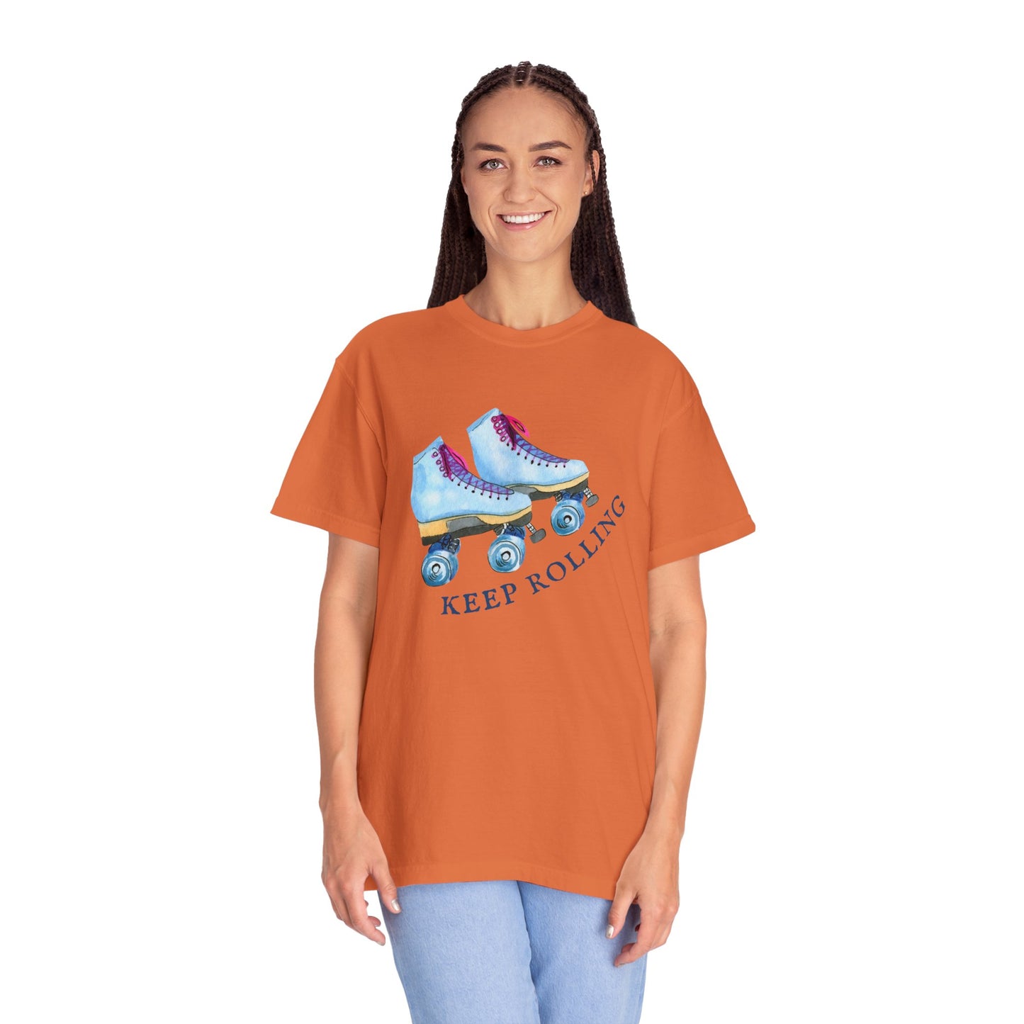 Keep Rolling Retro Roller Skates Tee, Vintage Skate T-shirt, Unisex Garment-Dyed Shirt, Fun Gift for Skating Lovers, Summer Apparel