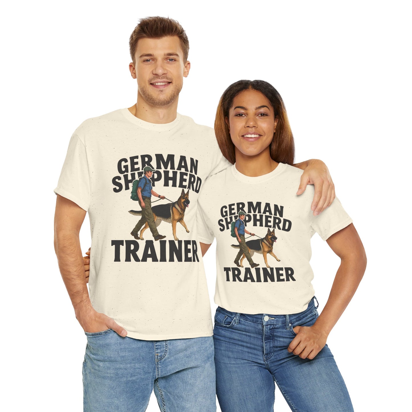German Shepherd Trainer Tee - Man Holding a German Shepherd | Dog Lover Gift