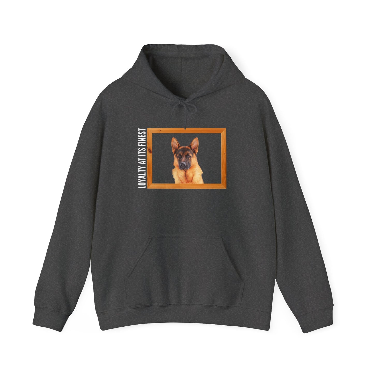Unisex Dog Lover Hoodie With a German Shepherd's Head Inside a Wooden Frame and Caption Loyalty at its Finest