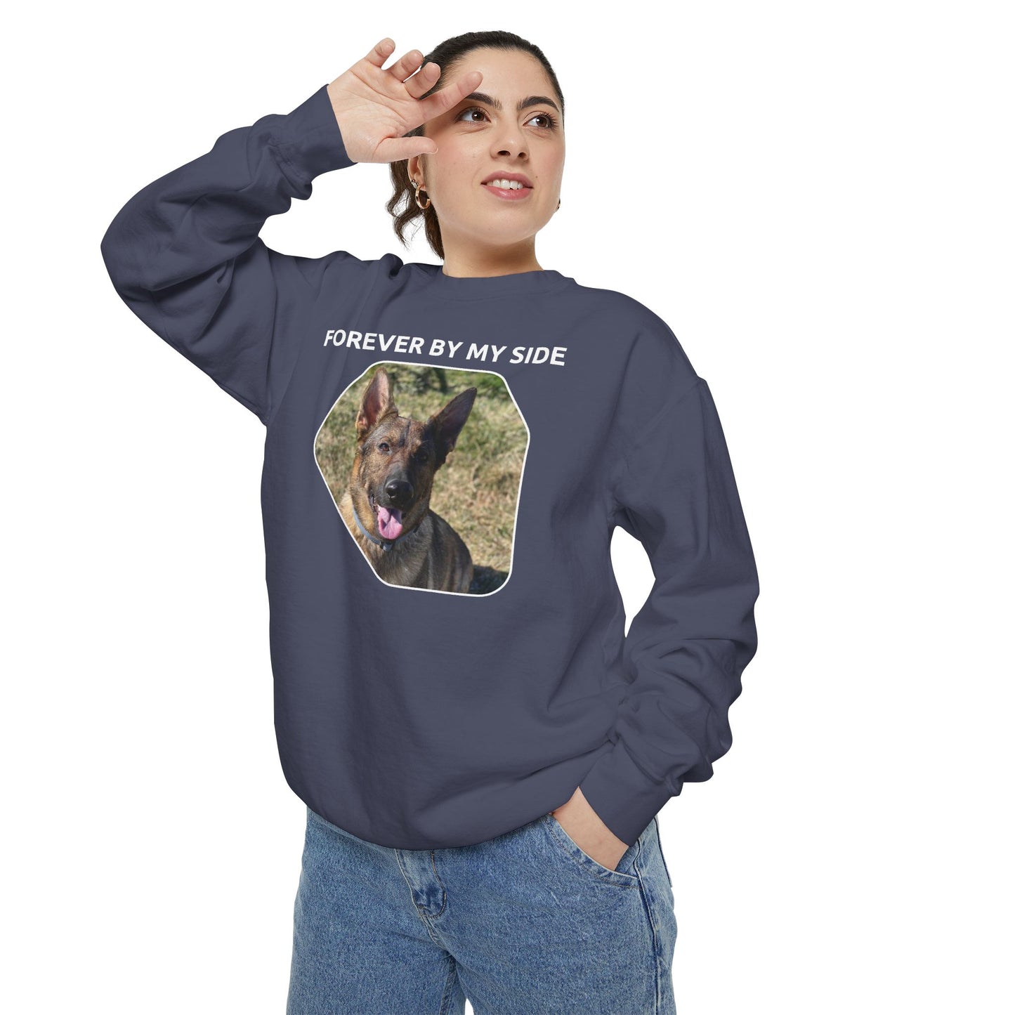 Unisex Dog Lover Sweatshirt With a Sable German Shepherd and Caption Forever By My Side