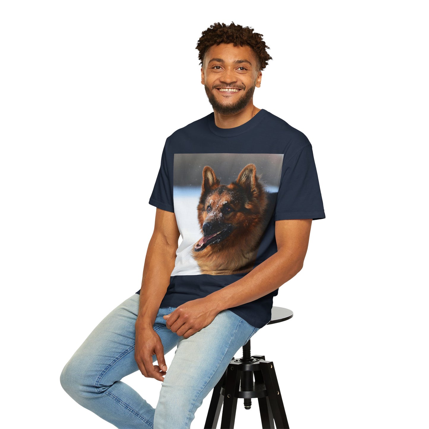 Unisex Dog Photograph T-Shirt - Giant German Shepherd In the Snow