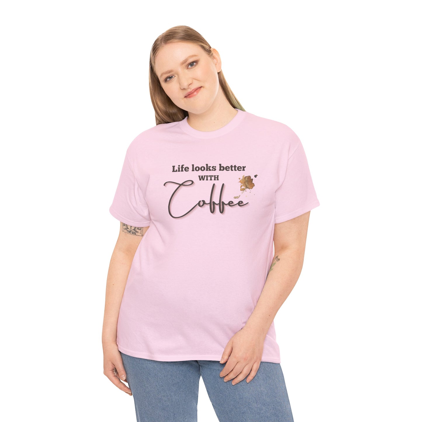 Life Looks Better with Coffee Tee | Unisex Cotton Tee for Coffee Lovers, Gift for Birthdays, Anniversaries, Casual Wear, Coffee-themed