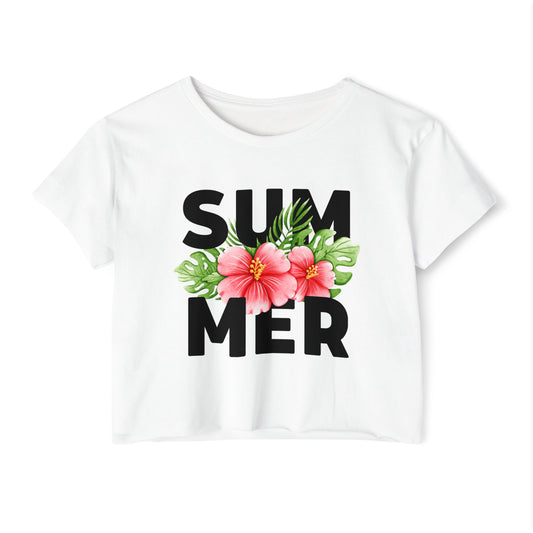 Women's Summer Festival Crop Top, Cute Summer Tee, Floral Print Shirt, Perfect for Beach Days, Vibrant Festival Outfit