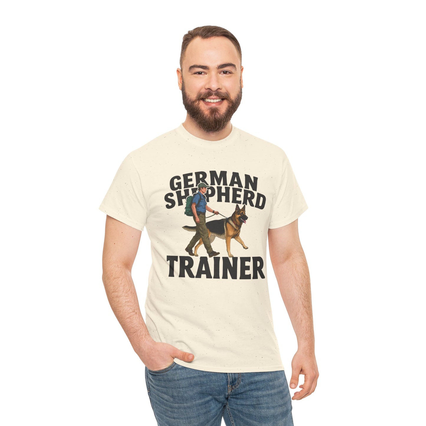 German Shepherd Trainer Tee - Man Holding a German Shepherd | Dog Lover Gift