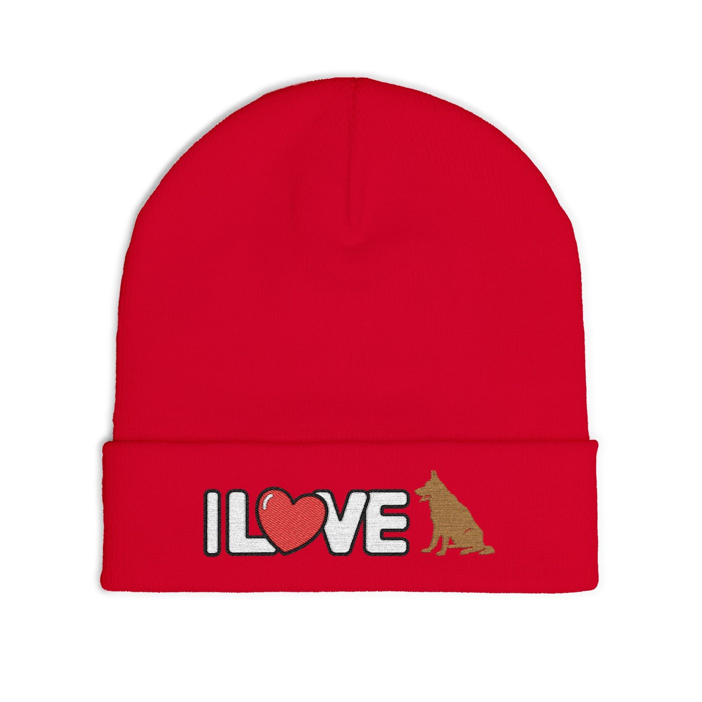 Cozy Dog Lover Knit Beanie with Embroidery - I Love German Shepherd, Winter Hat