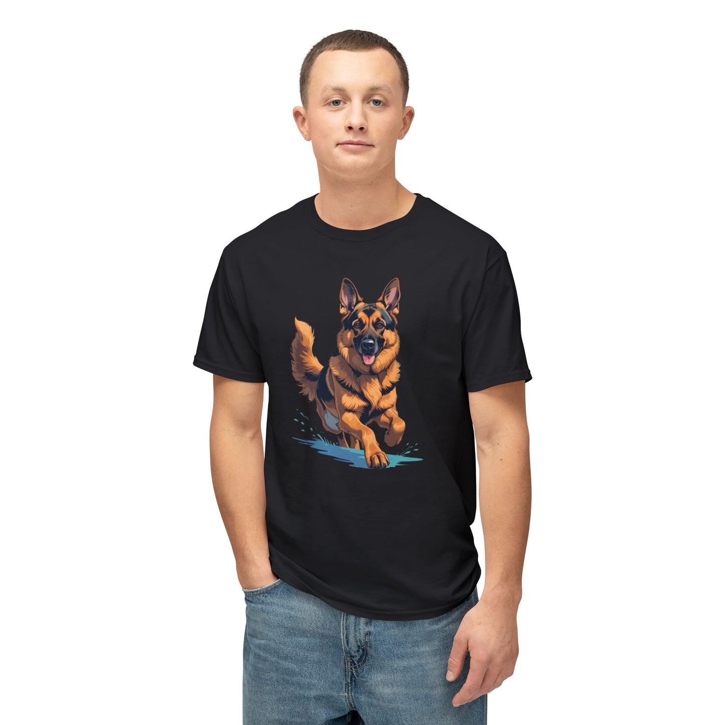 Running German Shepherd Dog Unisex HD Cotton™ T-shirt, Pet Lover Gift, Casual Wear, Animal Print Apparel, Funny Dog Shirt