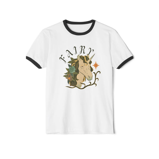 Fairy Unicorn Ringer T-Shirt | Unisex Vintage Style Tee for Everyday Wear, Gifts, Festivals, Magical Moments