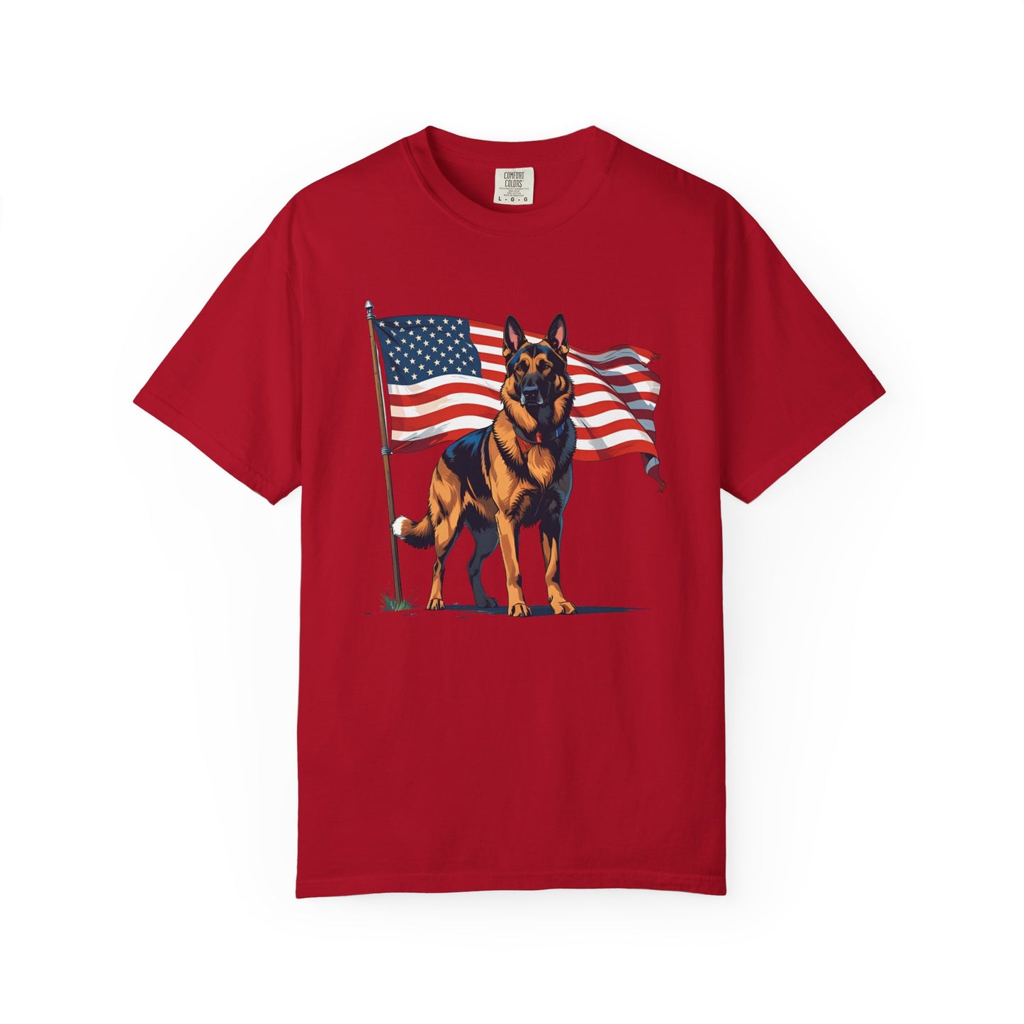 Patriotic German Shepherd Dog T-Shirt, Unisex Garment-Dyed Tee, Dog Lover Gift, US Independence Day Apparel, Casual Wear for Pet Lovers