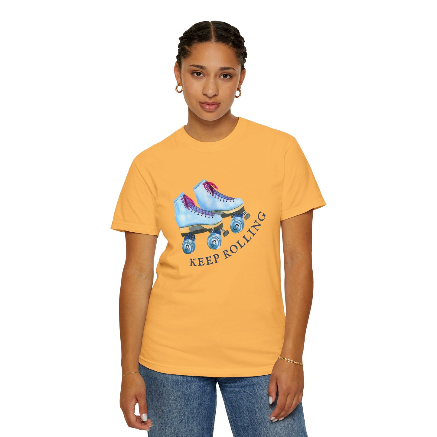 Keep Rolling Retro Roller Skates Tee, Vintage Skate T-shirt, Unisex Garment-Dyed Shirt, Fun Gift for Skating Lovers, Summer Apparel