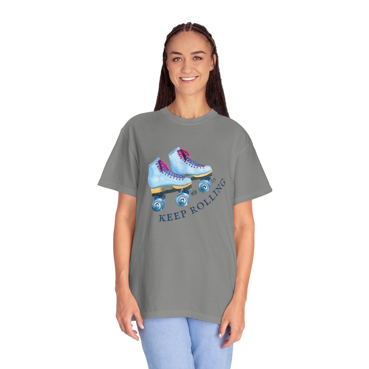 Keep Rolling Retro Roller Skates Tee, Vintage Skate T-shirt, Unisex Garment-Dyed Shirt, Fun Gift for Skating Lovers, Summer Apparel