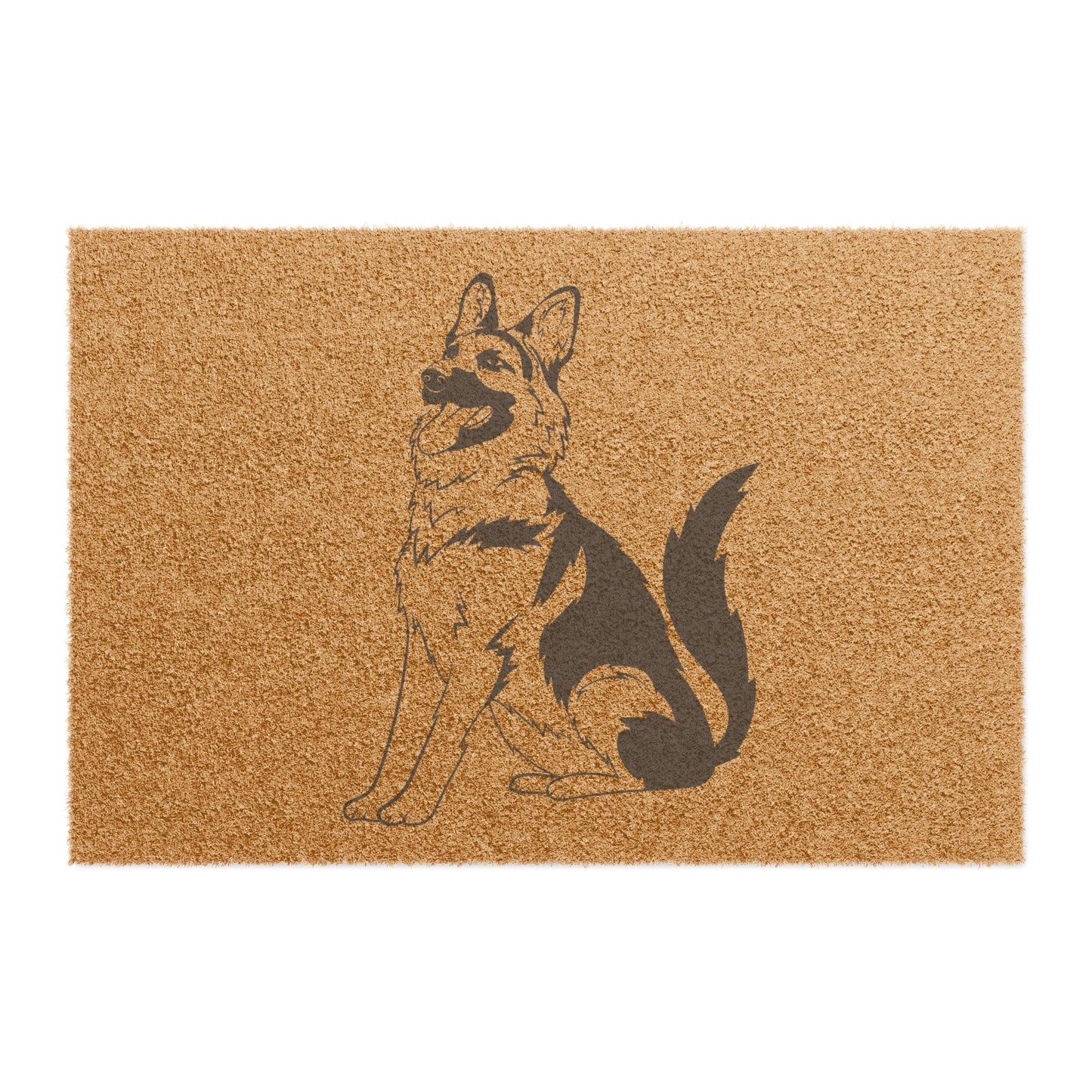 Doormat Featuring a Graphic of Funny German Shepherd Sloppily Sitting Looking Upward