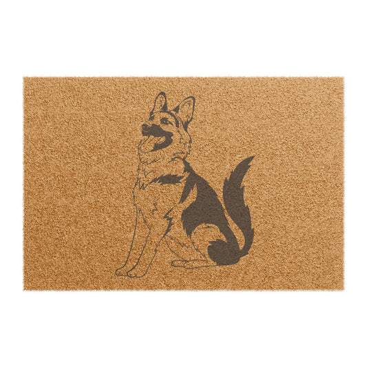 Doormat Featuring a Graphic of Funny German Shepherd Sloppily Sitting Looking Upward