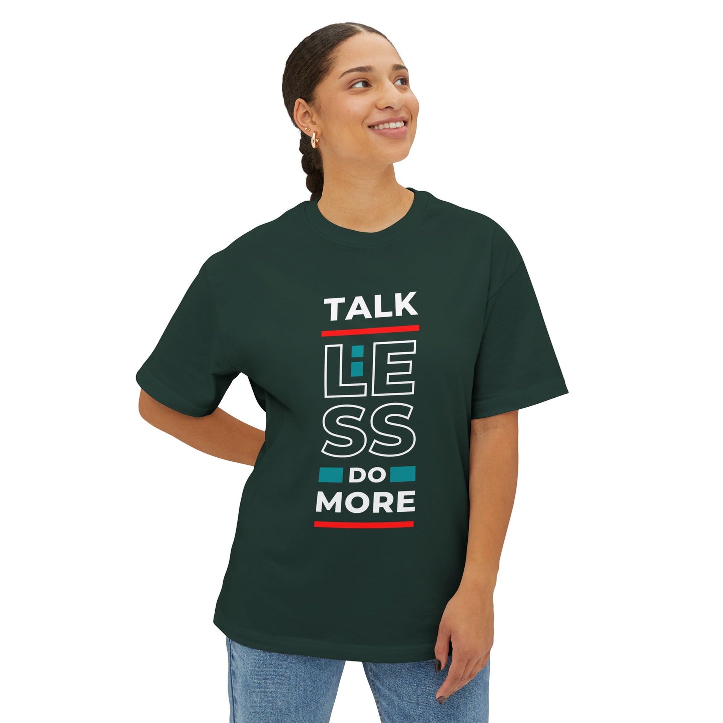 Unisex Oversized Boxy Tee - Motivational Talk Less Do More Shirt, Casual Wear, Everyday Style, Gift for Friends, Comfortable Tee
