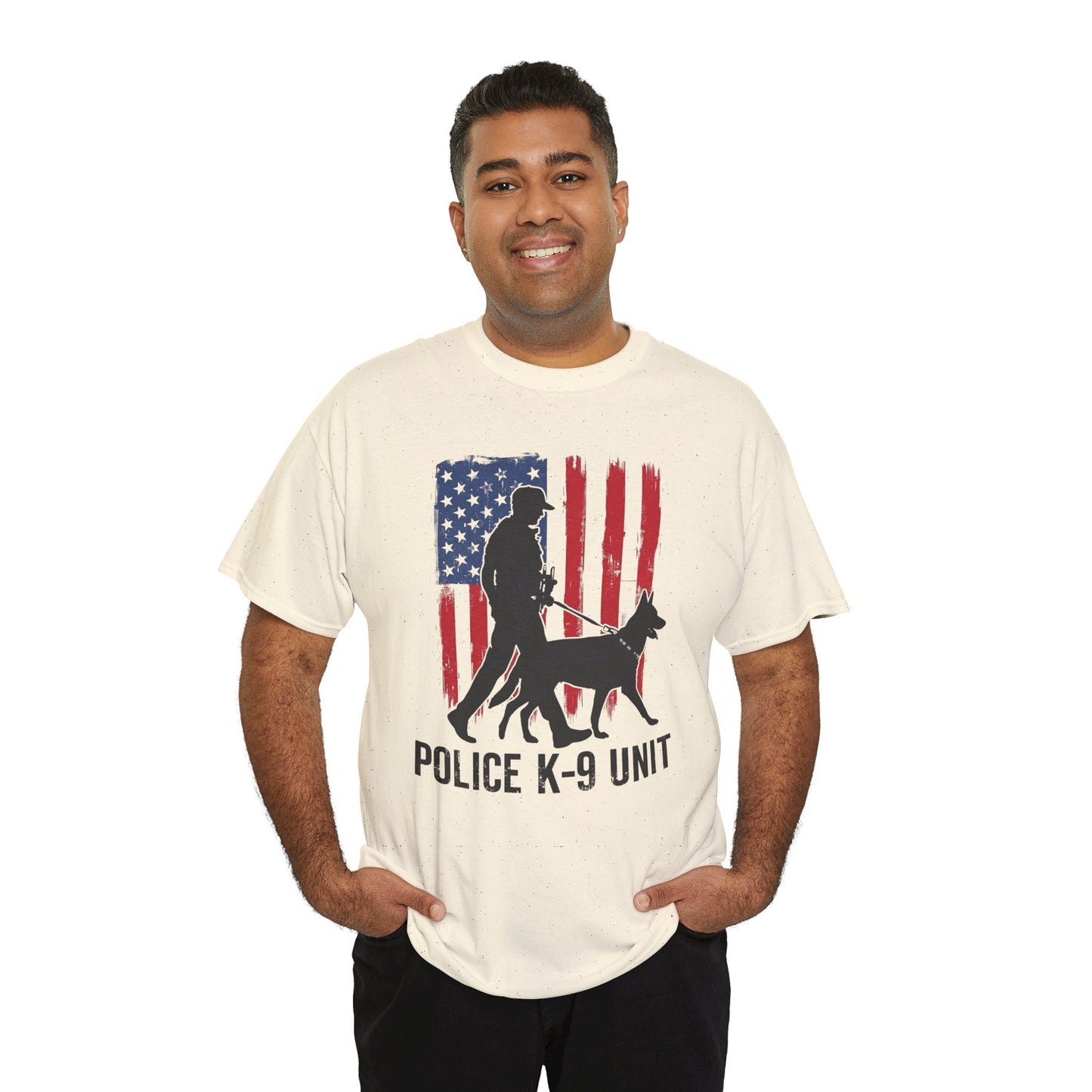 Patriotic Police K-9 Unit Heavy Cotton Tee, Unisex Cotton Shirt for Dog Lovers, Law Enforcement Apparel, Gifts for Police Officers