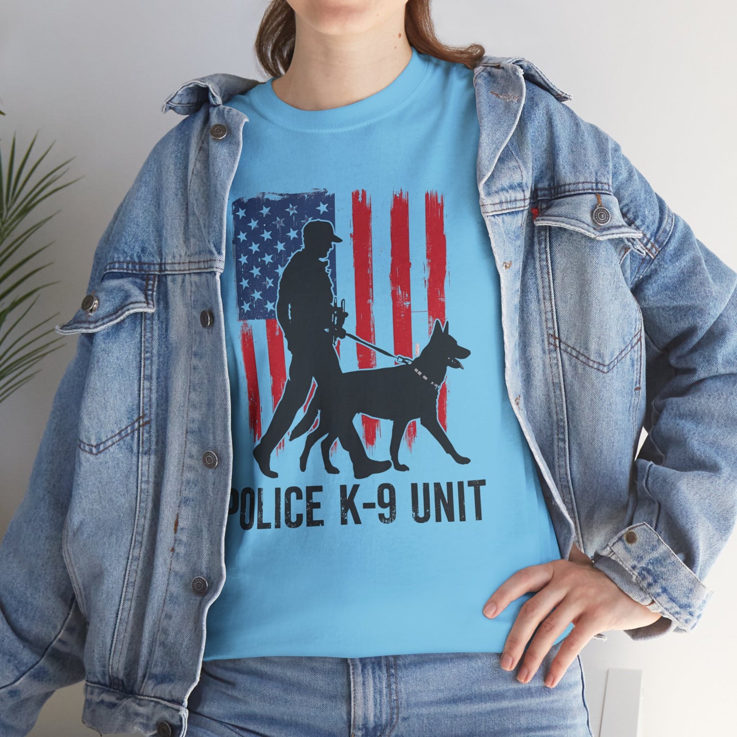 Patriotic Police K-9 Unit Heavy Cotton Tee, Unisex Cotton Shirt for Dog Lovers, Law Enforcement Apparel, Gifts for Police Officers