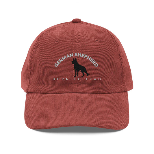 Vintage Corduroy Cap - Born to Lead German Shepherd Embroidery