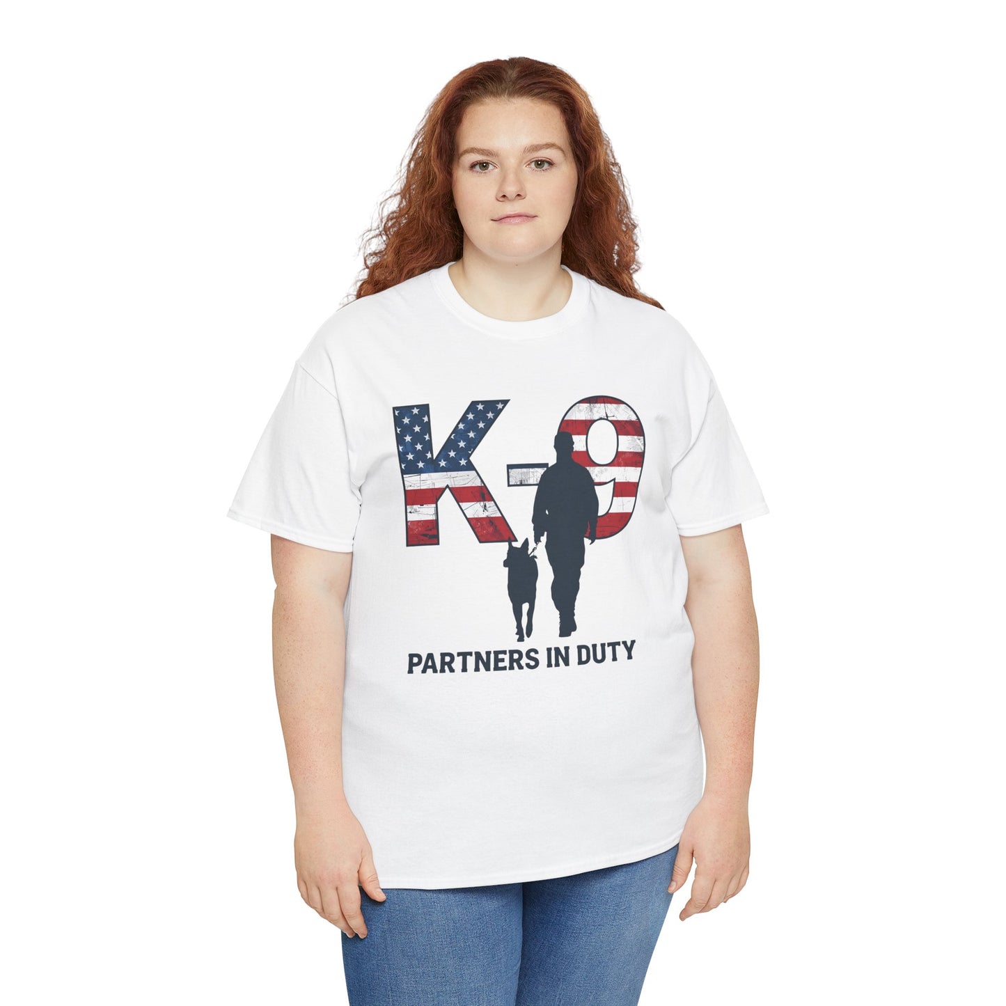 Patriotic K-9 T-Shirt - Partners in Duty Tee | Unisex Heavy Cotton Tee for Dog Lovers, Military Support, Gifts for Dog Handlers