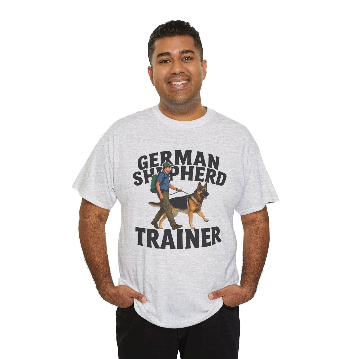 German Shepherd Trainer Tee - Man Holding a German Shepherd | Dog Lover Gift