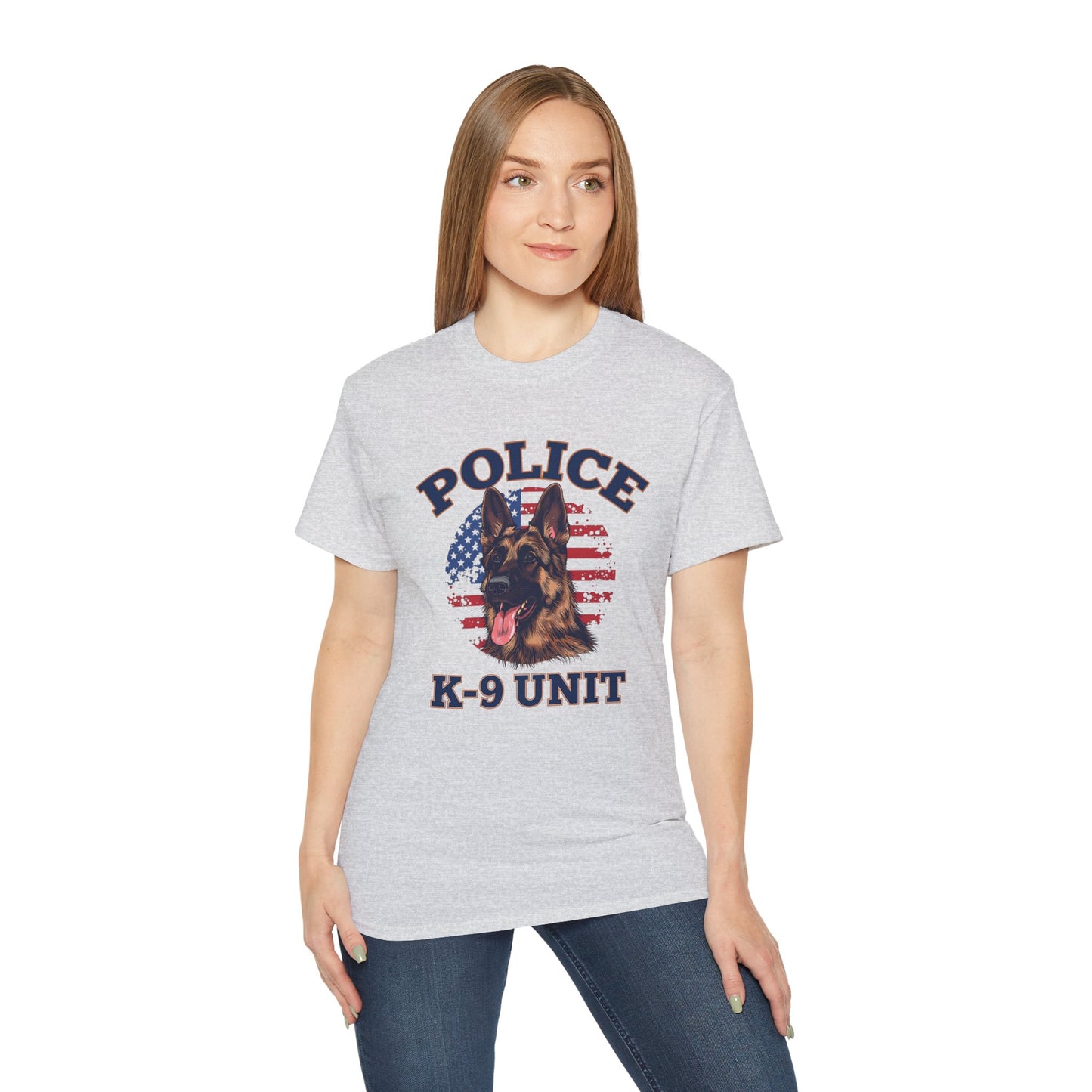Patriotic Police K-9 Unit Tee for Dog Lovers, Unisex Cotton T-Shirt, Dog Handler Gift, Gifts for Law Enforcement
