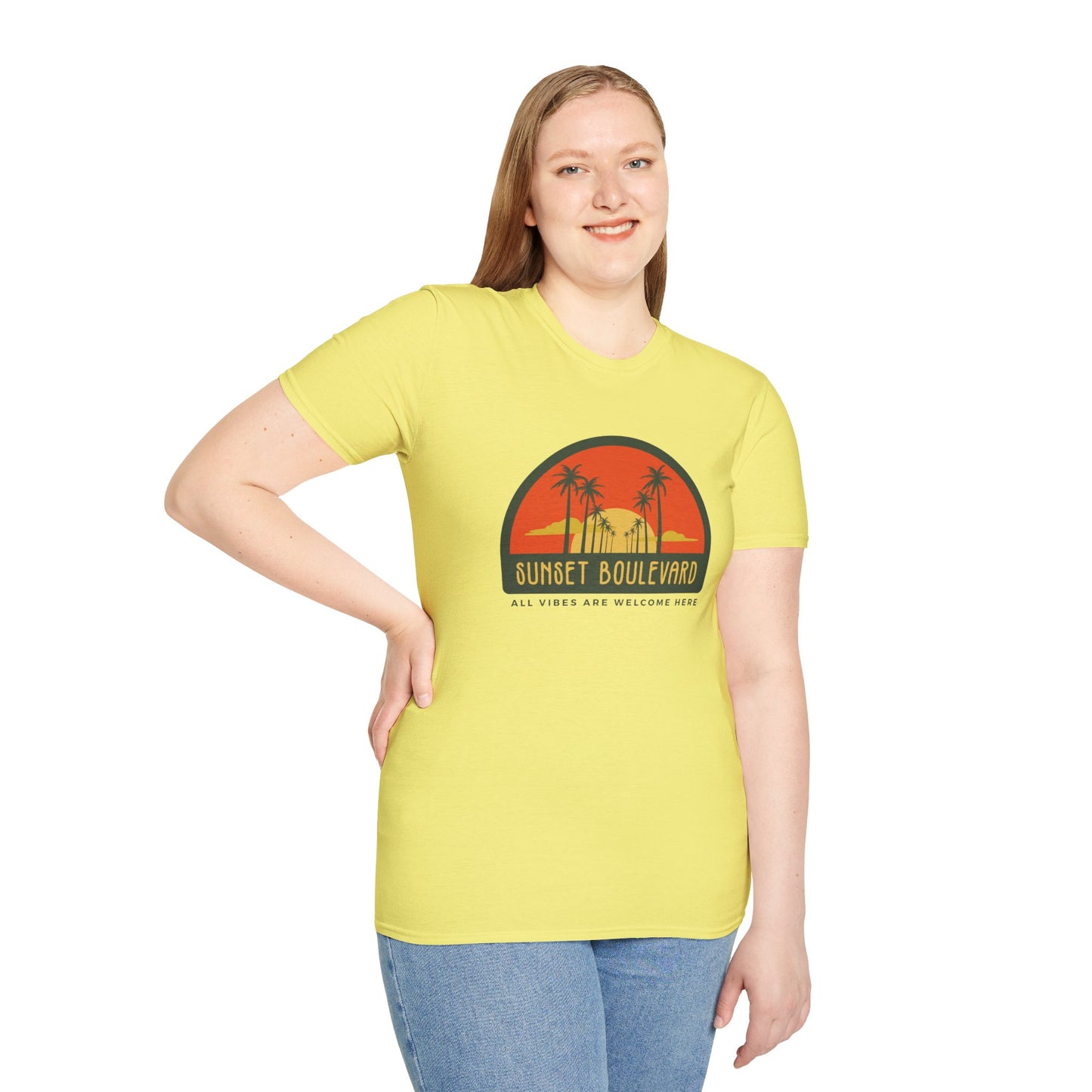 Sunset Boulevard Unisex Softstyle T-Shirt, Retro Beach Tee, Vacation Shirt, Summer Apparel, Travel Gift