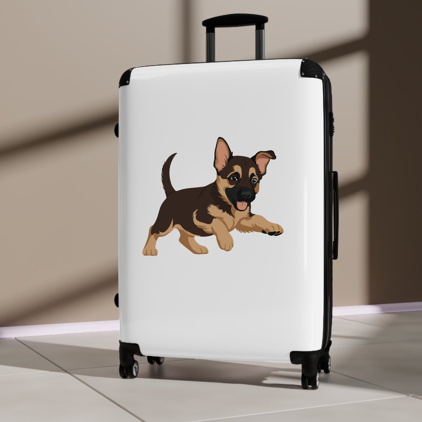 Dog  Lover Travel Suitcase Featuring a Graphic of Cute Playing German Shepherd Puppy