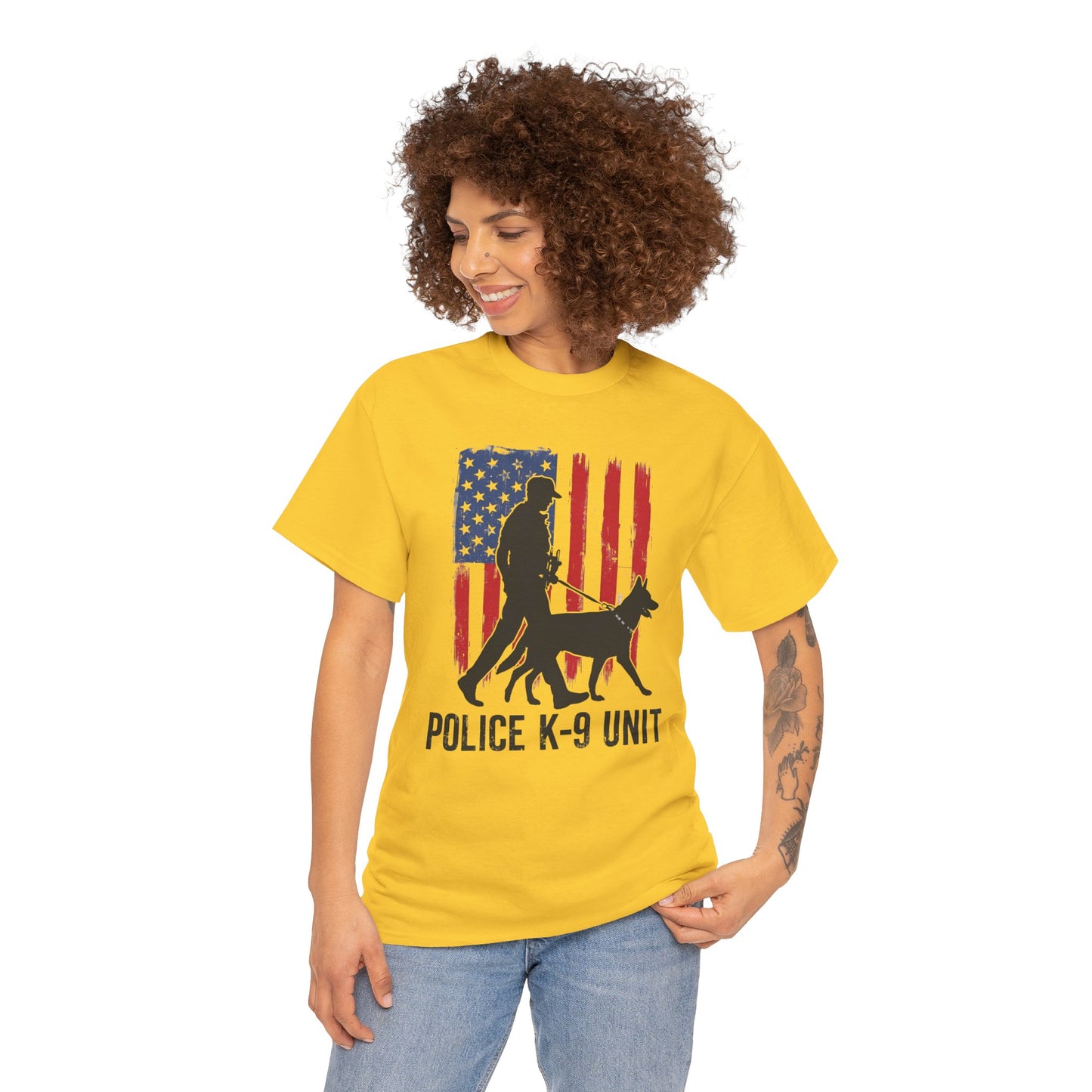 Patriotic Police K-9 Unit Heavy Cotton Tee, Unisex Cotton Shirt for Dog Lovers, Law Enforcement Apparel, Gifts for Police Officers