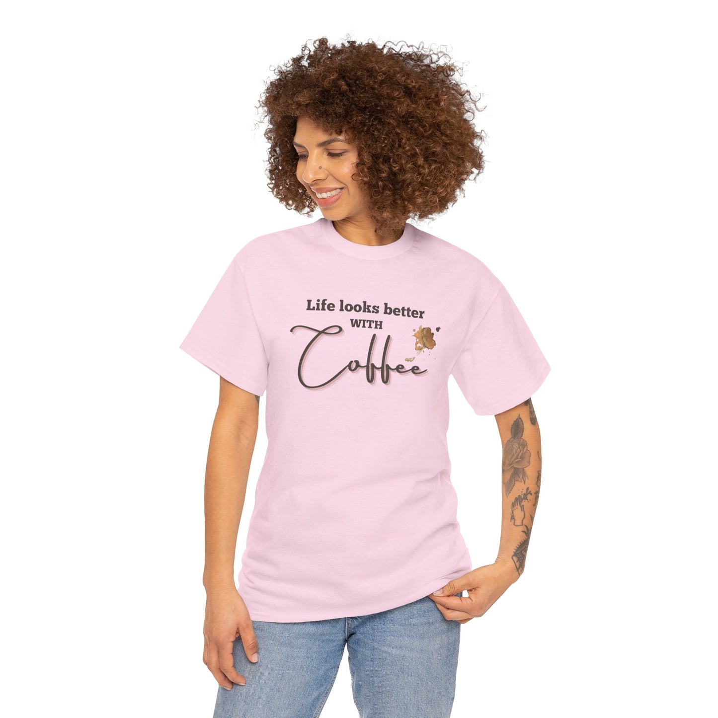 Life Looks Better with Coffee Tee | Unisex Cotton Tee for Coffee Lovers, Gift for Birthdays, Anniversaries, Casual Wear, Coffee-themed