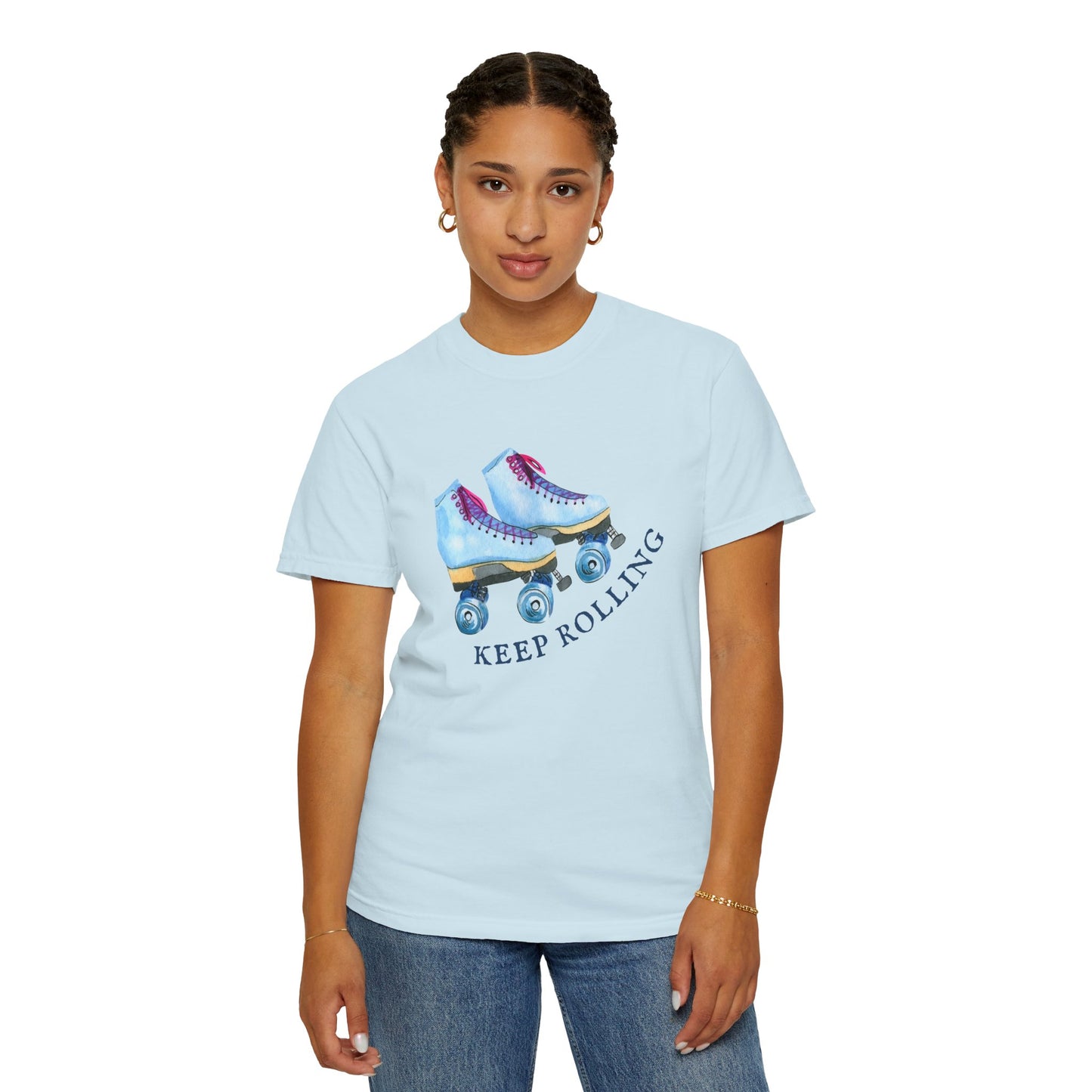Keep Rolling Retro Roller Skates Tee, Vintage Skate T-shirt, Unisex Garment-Dyed Shirt, Fun Gift for Skating Lovers, Summer Apparel