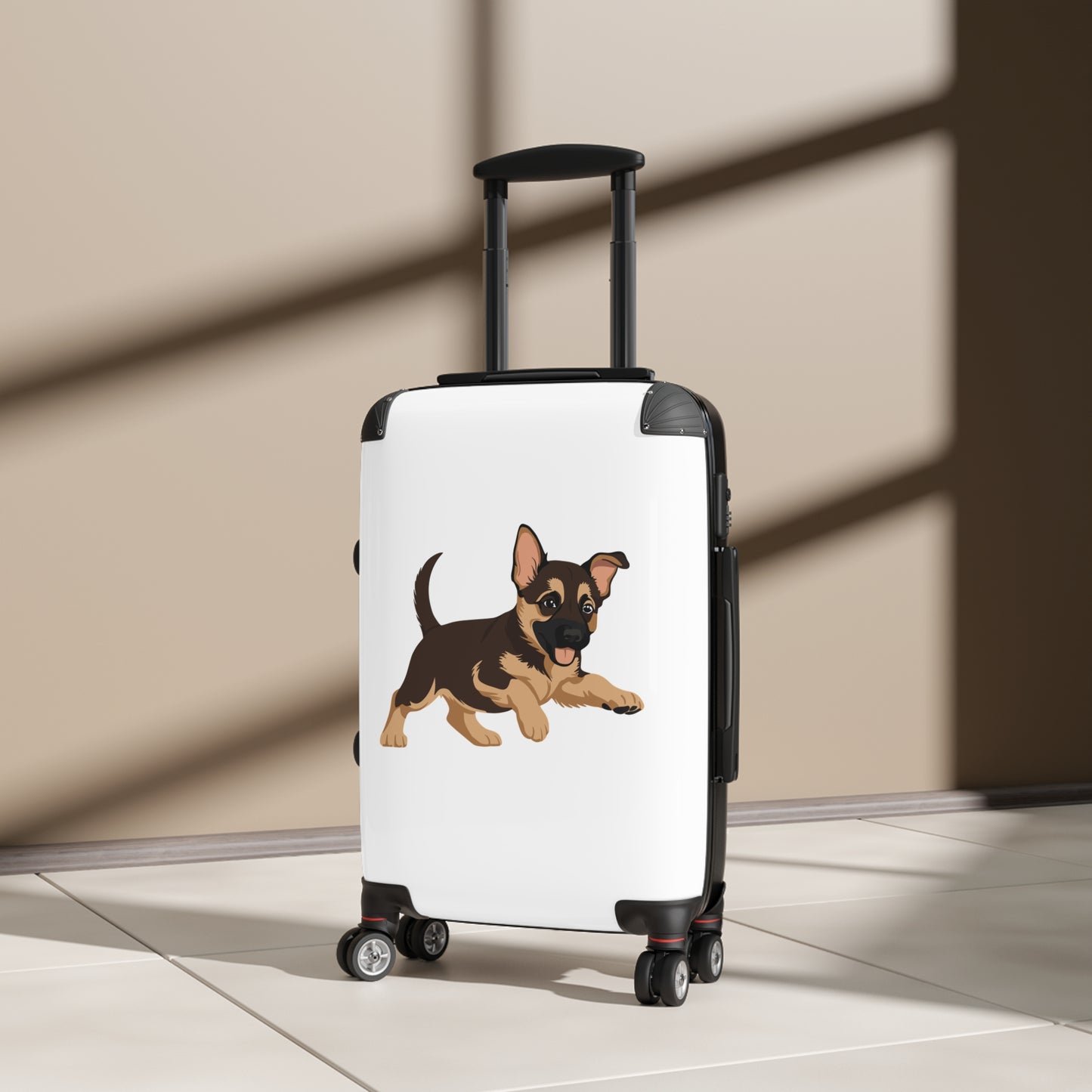 Dog  Lover Travel Suitcase Featuring a Graphic of Cute Playing German Shepherd Puppy