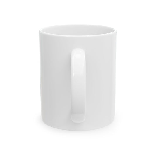 White Ceramic Dog Lover Mug With a Cartoon of German Shepherd Holding a White Bone in Mouth