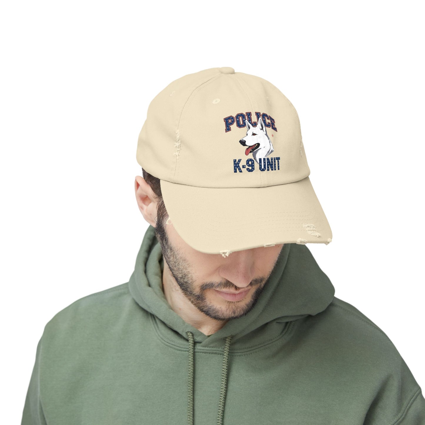 Unisex Distressed Cap with Police K9 Design Featuring German Shepherd, Trendy Dog Lover Hat, Perfect Gift for Police Supporters